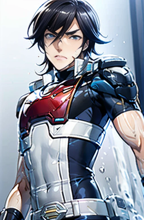 (  jump off high-definition CG ), (Best Quality), (  jump off high-definition CG ), (Best Quality),Horikawa Kunihiro has a beautiful body ,  Power Rangers costume , Handsome and cool young man ,     Slim and Muscular    ,  semen splashes on the face、He looks angry.