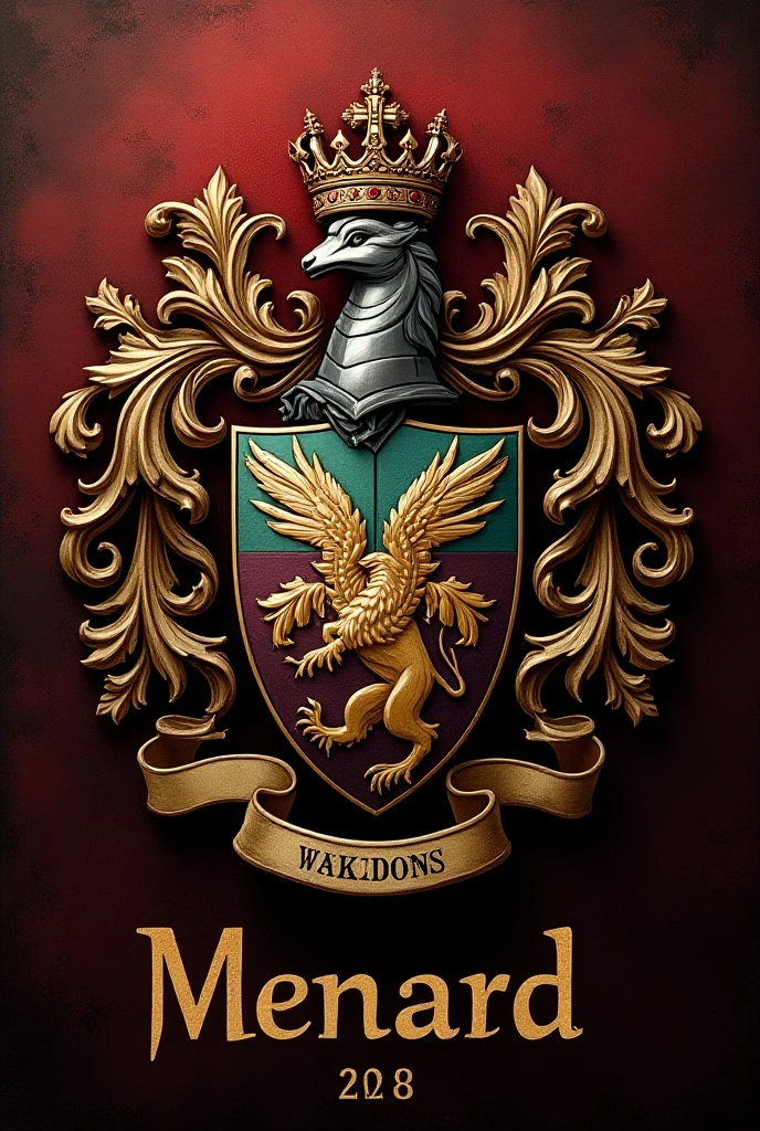 I want to create a shield with the emblem of the Stark house from Game of thrones , the J of Juventus of the football team and a crown on the shield , and a letter T