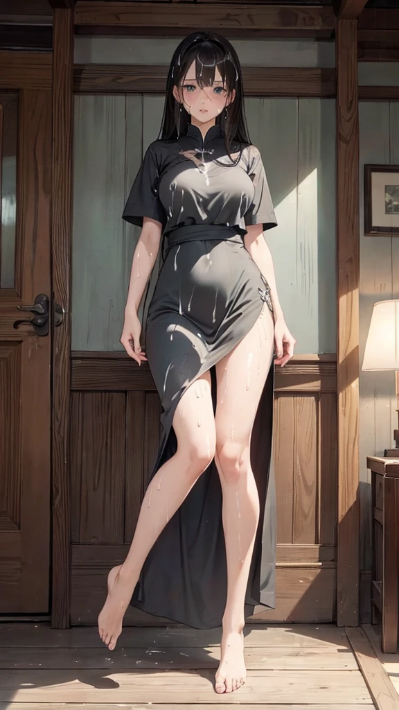 1woman,fullbody,(masterpiece:1.3),photo-realistic,16k,(beautiful 40s japanese plump lady,chubby:1.3),(city,crowd:1.5),(gray frilled chiffon dress:1.2),belt,(sandals:1.2),(panicking:1.2),(crying:1.2),(wetting:1.2),(dripping pee:1.2),peeing,pee puddle,(brown straight very long hair:1.6),black eyes,(heavy makeup,gal make:1.4)