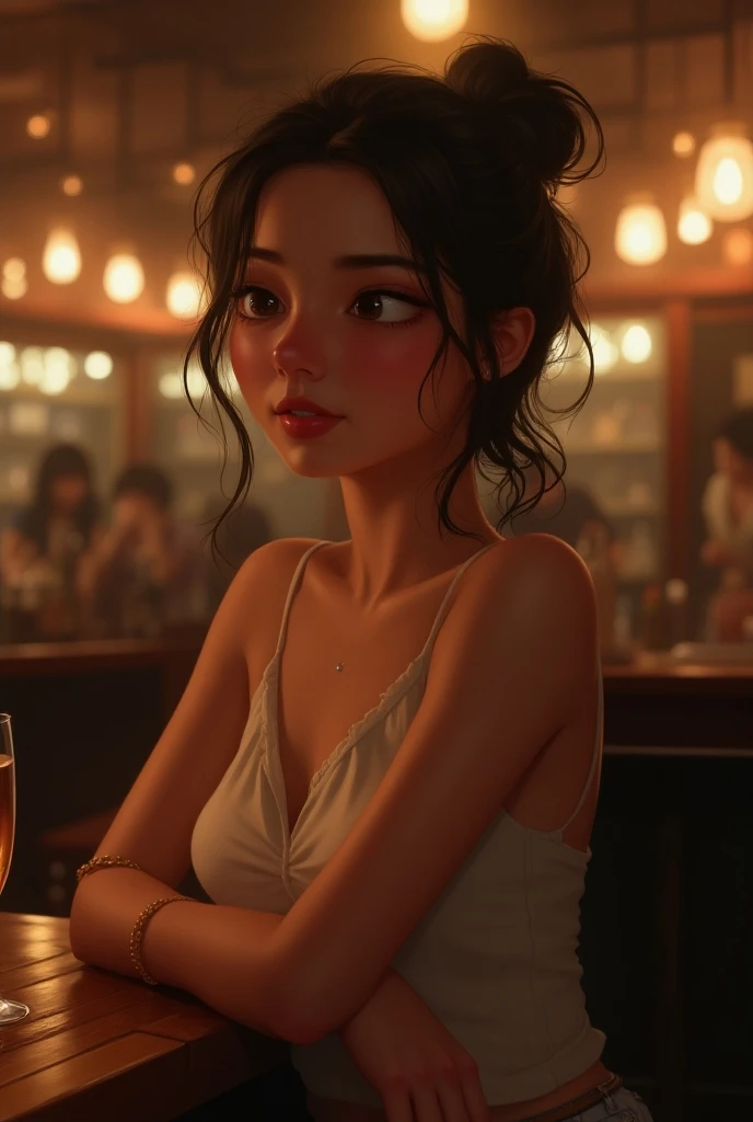 better quality, (ultra-detailed), hyper-detail, thicker nose, brown body color (delicate detail), (intricate details), (cinematic light, better quality backlighting), great curly hair enhancement, ((brown bright eyes)), no makeup, high contrast, (better lighting, extremely delicate and beautiful), ((cinematic light)), colorful. Body color and darker face (brown). Darker skin