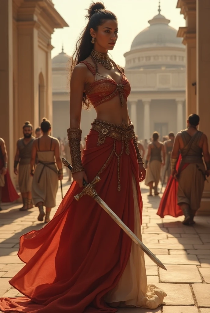 Portrait of Abigail: , (Asian woman), (Ancient female priest), ((Thai face)), (Country girl), (beautiful), (detailed face), (Female warrior), ((naked)), ((wearing thai traditional loincloth))
, with beautiful and intense facial features
, surrounded by many warriors fighting and many injured or fallen. The scene is strong and intense
, short hair, สาวbeautifulมีกล้ามหน้าท้องเพรียวบาง: 1.4, Six pack abs: 1.4, Chest Botox, small, perfect athlete body, (There is a yantra tattoo.), slim, (See the legs), legs details, (Barefoot), ((see full body))
, ((looking at the audience)), (Stand facing the audience.), (proportional figure), very detailed image
, ((Behind them were many soldiers in armor.))
, in an outdoor ceremony, wide-angle view, (wide angle)
, very detailed image, realistic, Highly detailed, perfect composition
, beautiful, There are complicated details., Incredible detail
, Artistic photography in 8k, There are too many details., Masterpiece