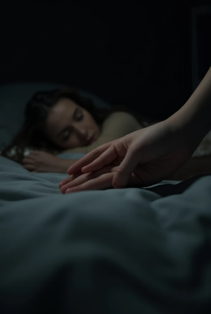 A young couple embracing in a dimly lit atmospheric bedroom setting, The lighting is soft and moody with hints of blue and purple hues, The couple s faces are partially obscured conveying a sense of intimacy and longing, The background is blurred creating a dreamlike introspective atmosphere, The overall aesthetic is romantic melancholic and sensual reflecting the emotional tone of the song, Style Cinematic atmospheric lush nocturnal introspective melancholic romantic sensual
