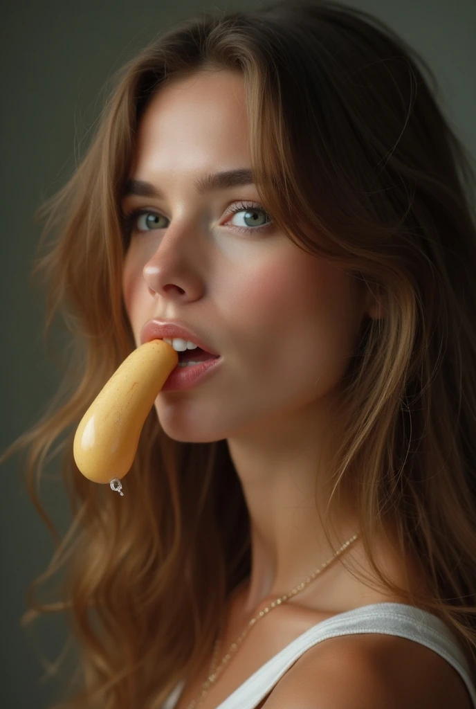 NSFW (nude) (Melissa Benoist ((human)) medium breasts, strip of pubic hair) penis in mouth, giving a blowjob to a (((white pitbull dog with dog penis))), fully body, on a deserted beach