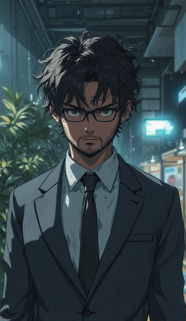 (tense office lighting) {a stern, boss in a gray suit and glasses, looking down at the project folder with a disapproving expression, brow furrowed, then glancing up at the man} (close-up on boss’s face). His eyes convey disappointment, creating a tense atmosphere. (Cool, muted color grading) to highlight the critical tone of the moment. (male focus, young handsome man)
 full body, handsome man