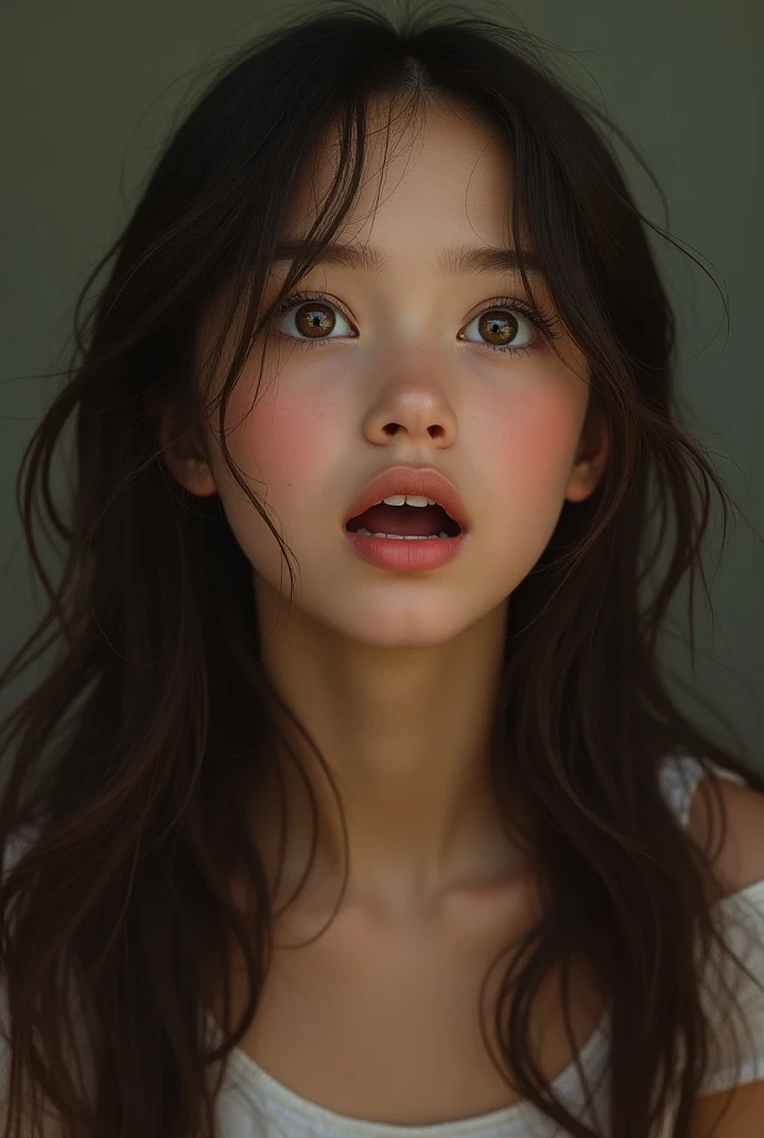  one girl , Long Hair,  open your mouth,  surprised expression, 