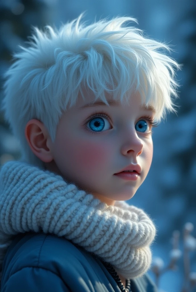 ice boy character in the style of wuthering wave. white hairs and ice cold eyes