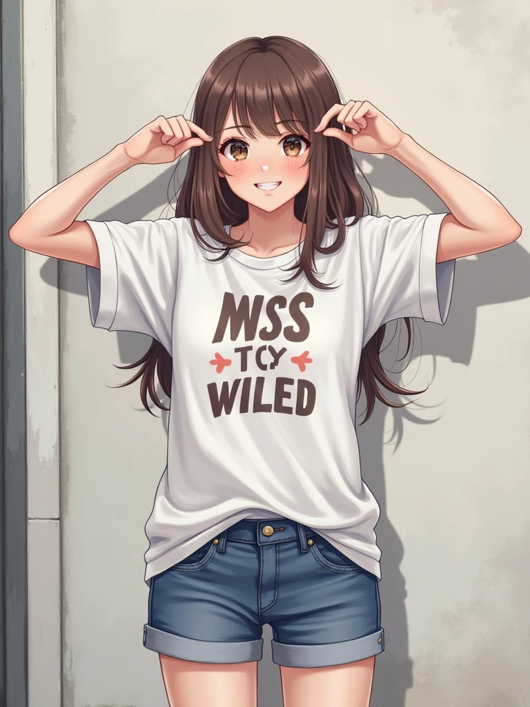 wariza,(child),(masterpiece,Highest Quality),short sleeve t shirt,(White mini skirt with gingham check),A dark-haired