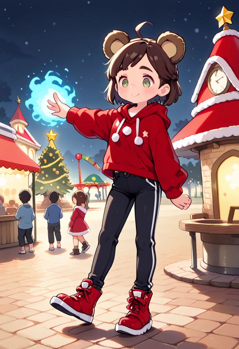 Masterpiece, Best quality,  Cute Girl，Bear ears,Christmas，Christmas tree,amusement park ,Play and play facilities,happy,curious,joy, Glowing, Silly, mystery, magic, Arcane, Funny , Interesting,8K,16k