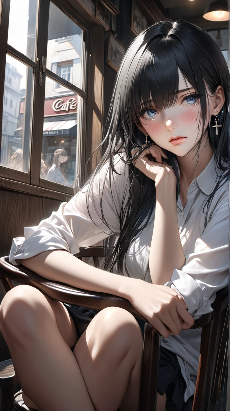 top-quality,ultra-detailliert,​masterpiece,realisitic,Photo Real,Bright lighting,1 girl in, an extremely beautiful 17-year-old girl, (kawaii:1.2),Thin smile, (blue eyes),long haired, (black haired),(bangss),perfect glossy skin,flawless skin,((erotick,Sexy and sexually explicit)),((accurate hands without incongruity)), large full breasts,big breasts thin waist, Look at viewers,((a sailor suit)),)),(red necktie),(Blue Mini,(lifted by self),(Showing panties),panties on,panties focus,((Sit up,spread legswide)), sockes, (Black knee socks),(Loafer shoes), during daytime,On the train,Horizontal long seat with your back to the window