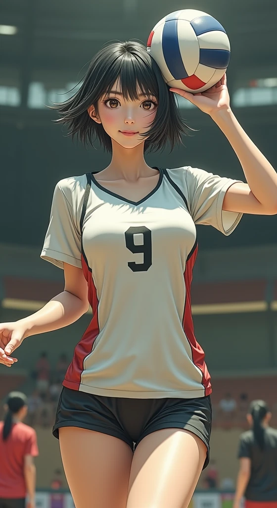 Volleyball player girl,summer,short hair,Tank top,uniform,Indoor coat,8K, Highest quality, masterpiece