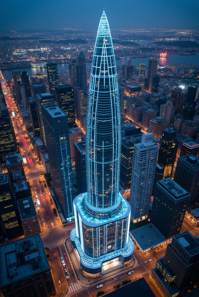 (Best Quality, very detailed depiction, incredible high resolution,Photographic images,Bird&#39;s-eye view), Futuristic Streetscapes , Aerial Photos , Iconic Skyscrapers,Artistic Buildings ,Beautiful cityscape,Night view,Beautiful night view,