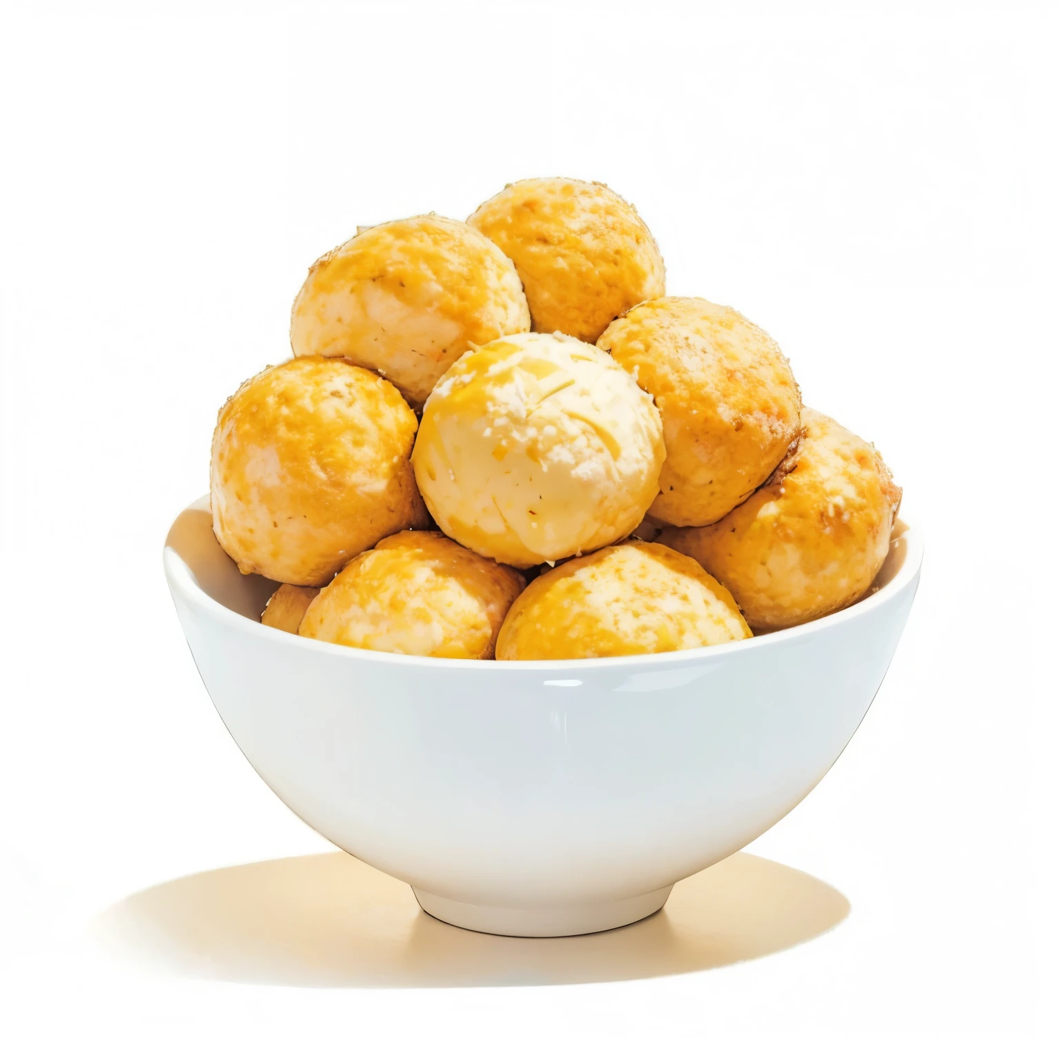 A delicious Brazilian cheeseroll sphere, food art, detailed illustration, minimalist white background, soft lighting