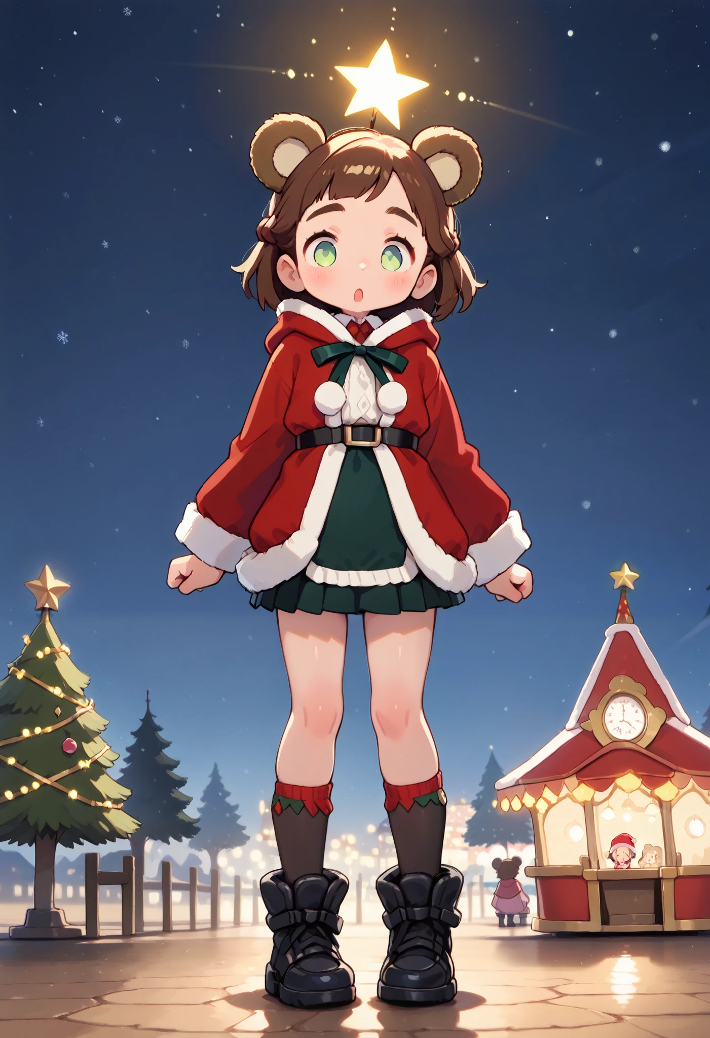 Masterpiece, Best quality,  Cute Girl，Bear ears,Christmas，Christmas tree,amusement park ,happy,curious,joy, Glowing, Silly, mystery, magic, Arcane, Funny , Interesting,8K,16k