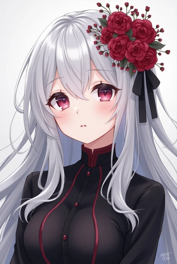Anime girl with lots of flowers in her hair, Anime drawing by Aimitsu, Pixiv, Gothic art, 2b, 2b ..., Silver Haired Girl, beautiful anime girl , Anime Illustration , detailed portrait of anime girl , Pixiv style, Never love yourself, STUNNING BEAUTIFUL ANIME FACE PORTRAIT OF A WOMAN IN A BLACK JACKET, detailed anime character art , digital art on Pixiv