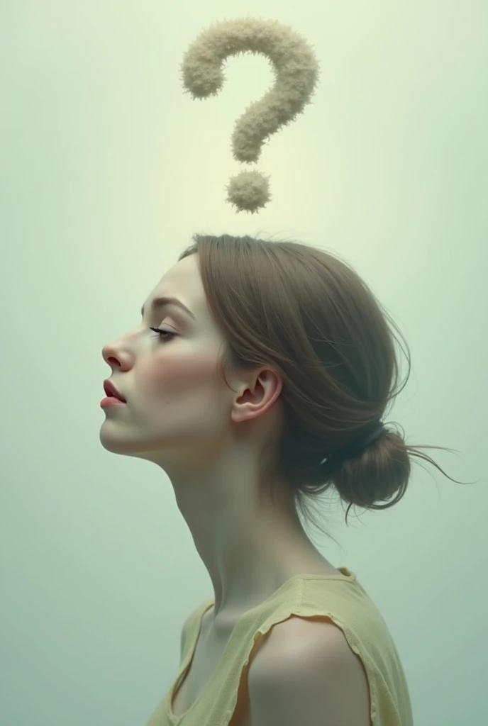 beautiful woman, dreaming of a (question mark:1.1)