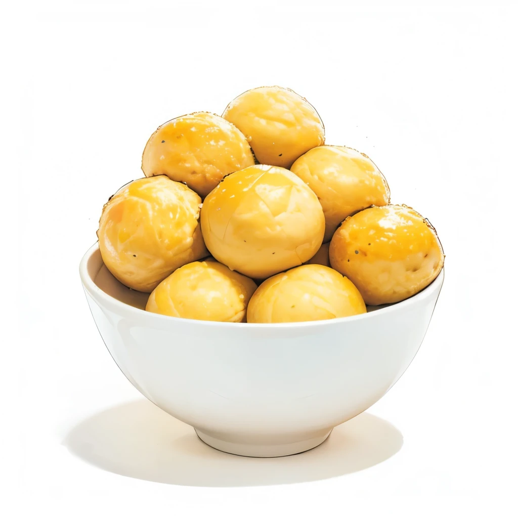 A delicious Brazilian cheeseroll sphere, food art, detailed illustration, minimalist white background, soft lighting