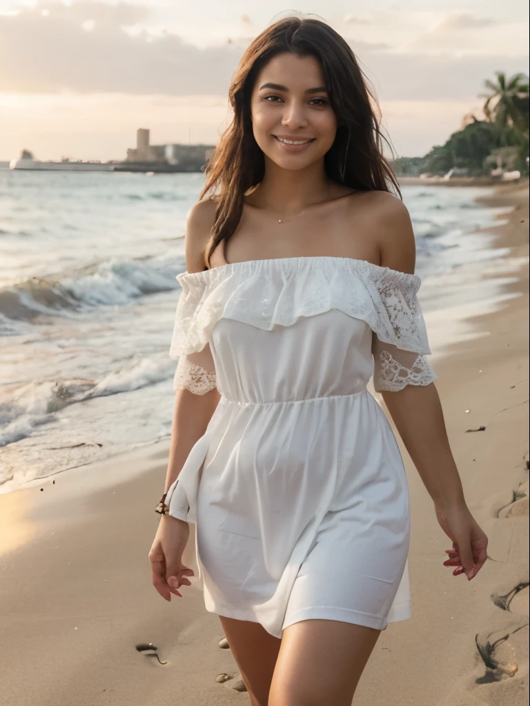 Big breasted girl in sundress towel