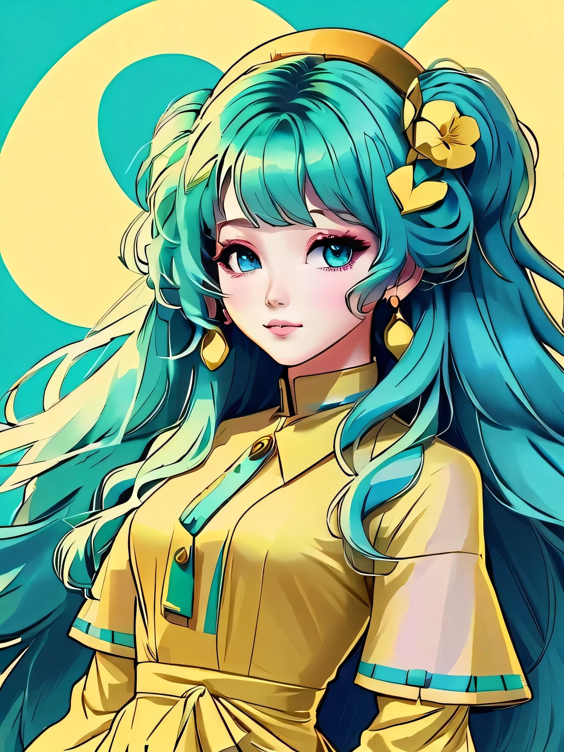 a close up of a person with long hair and a dress, decora inspired illustrations, vocaloid, mikudayo, official artwork, anime style 4 k, nightcore, anime style artwork, anime moe artstyle, anime girl with teal hair, portrait of hatsune miku, anime graphic illustration, anime style art, anime vibes, anime style illustration