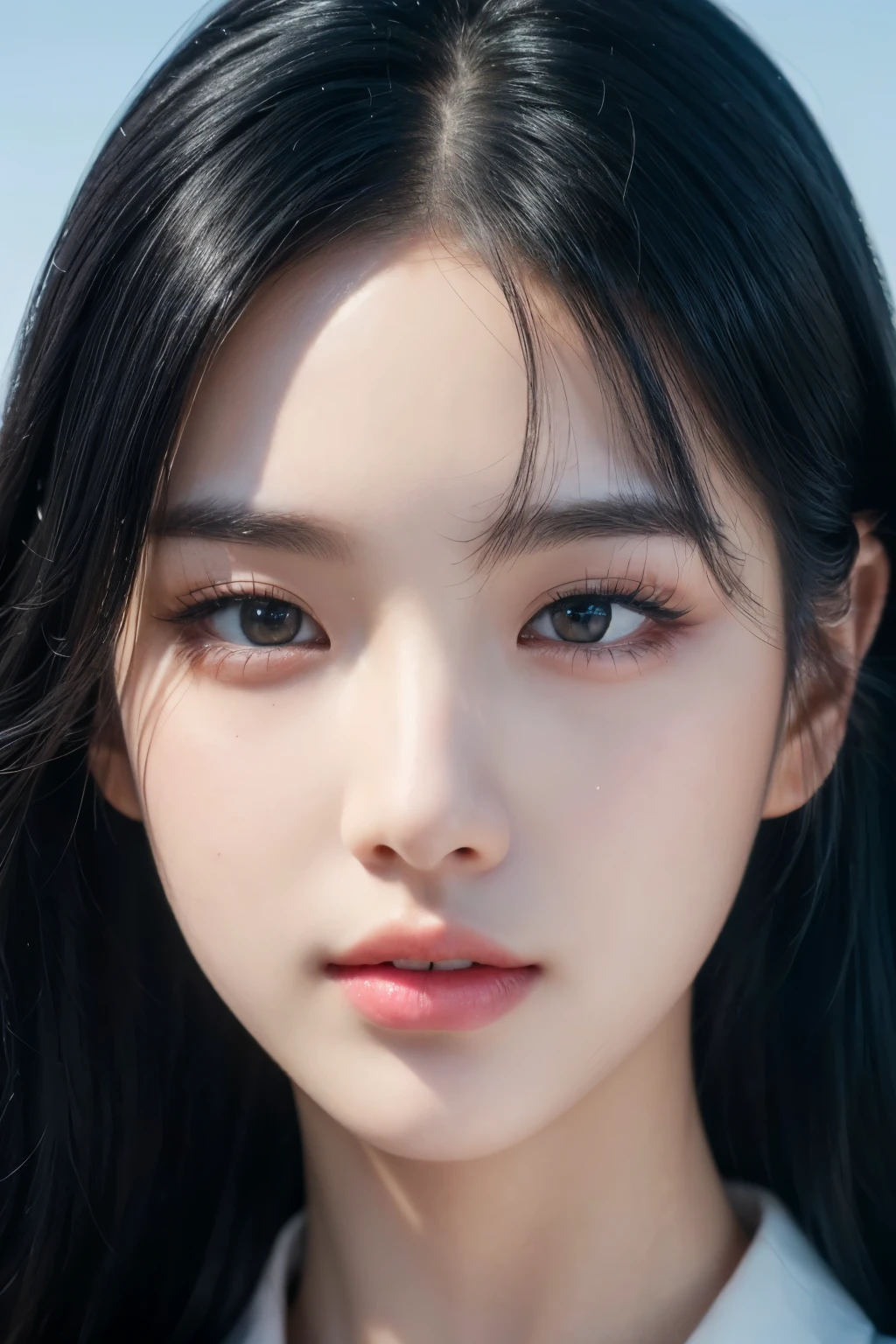 a woman with black hair wearing a Korean ,beautiful detailed eyes,beautiful detailed lips,extremely detailed face and features,longeyelashes,highschool uniform,clean white background,(best quality,4k,8k,highres,masterpiece:1.2),ultra-detailed,(realistic,photorealistic,photo-realistic:1.37),studio lighting,professional,vivid colors