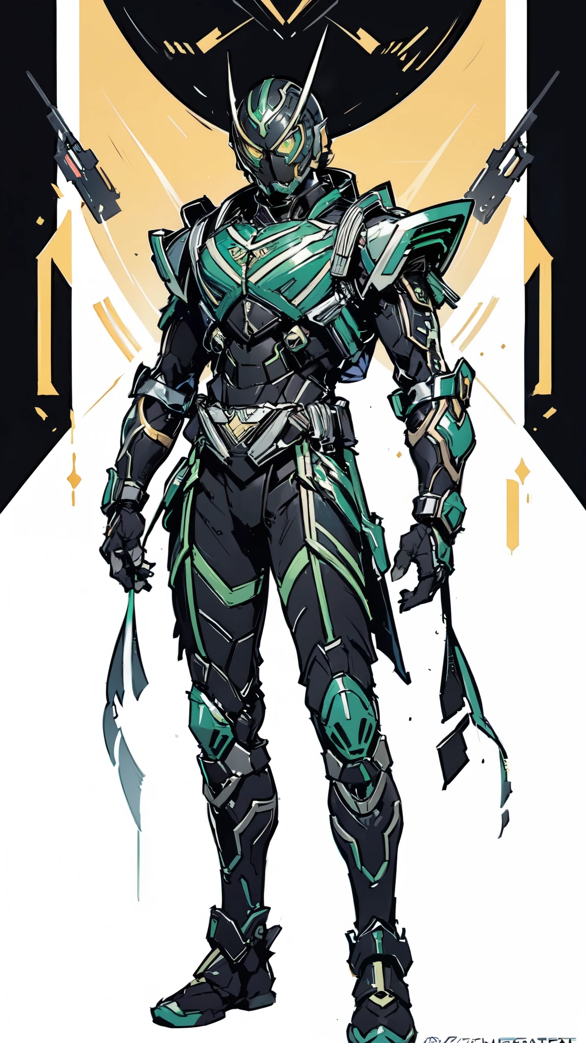 (masterpiece:1.5, best quality:1.5, extremely delicate:1.5), ((male:1.5)), a man wearing a full-face helmet, green eyes, fantasy-style high-tech biomimetic armored combat suit, (a composite layered chest armor), the design balances heavy with agility, fully enclosed shoulder guards, matching arm and leg guards, a belt of gemstone, (the color scheme is primarily Green with Scarlet and White accents, Organic Biotech, Concept Inspired by Kamen Rider, glowing eyes, armor glows, stand of a futuristic sci-fi city), this character embodies a finely crafted fantasy-style armored hero in anime style, exquisite and mature art style, metallic, high definition, highres, ultra-detailed, ultra-fine painting, professional, perfect body proportions, golden ratio, anatomically correct, symmetrical face, extremely detailed eyes and face, high quality eyes, creativity, RAW photo, UHD, 32k, Natural light, cinematic lighting, masterpiece-anatomy-perfect