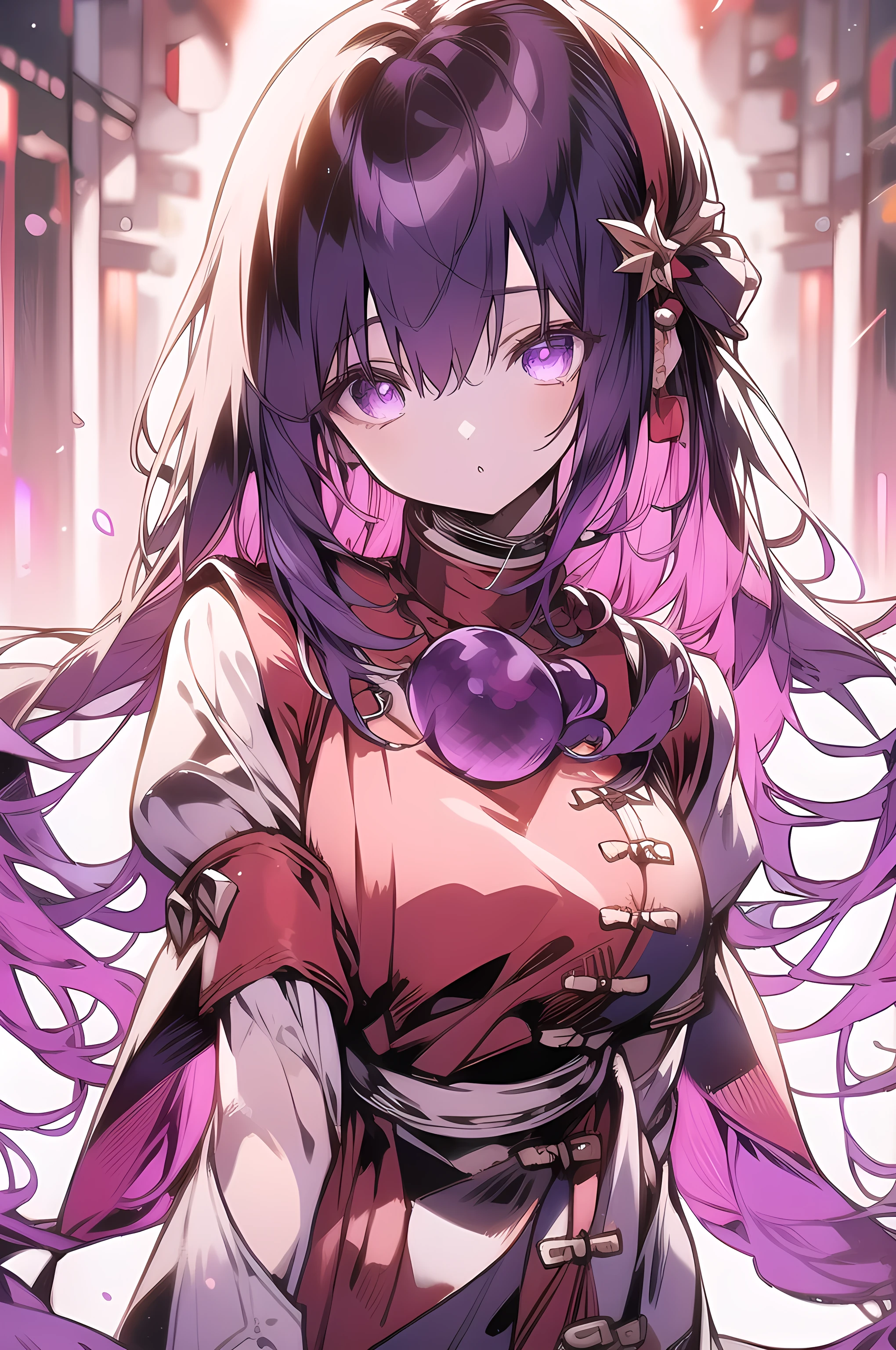athenaasamiya, athena asamiya, long hair, hair ornament, (purple eyes:1.1), purple hair, hairband, star \(symbol\), star hair ornament, red hairband,
BREAK gloves, jewelry, pants, fingerless gloves, necklace, bead necklace, chinese clothes, dress, red dress, puffy sleeves, short sleeves, white sleeves, red gloves,
BREAK outdoors,
BREAK cowboy shot, looking at viewer,
BREAK (masterpiece:1.2), best quality, high resolution, unity 8k wallpaper, (illustration:0.8), (beautiful detailed eyes:1.6), extremely detailed face, perfect lighting, extremely detailed CG, (perfect hands, perfect anatomy),