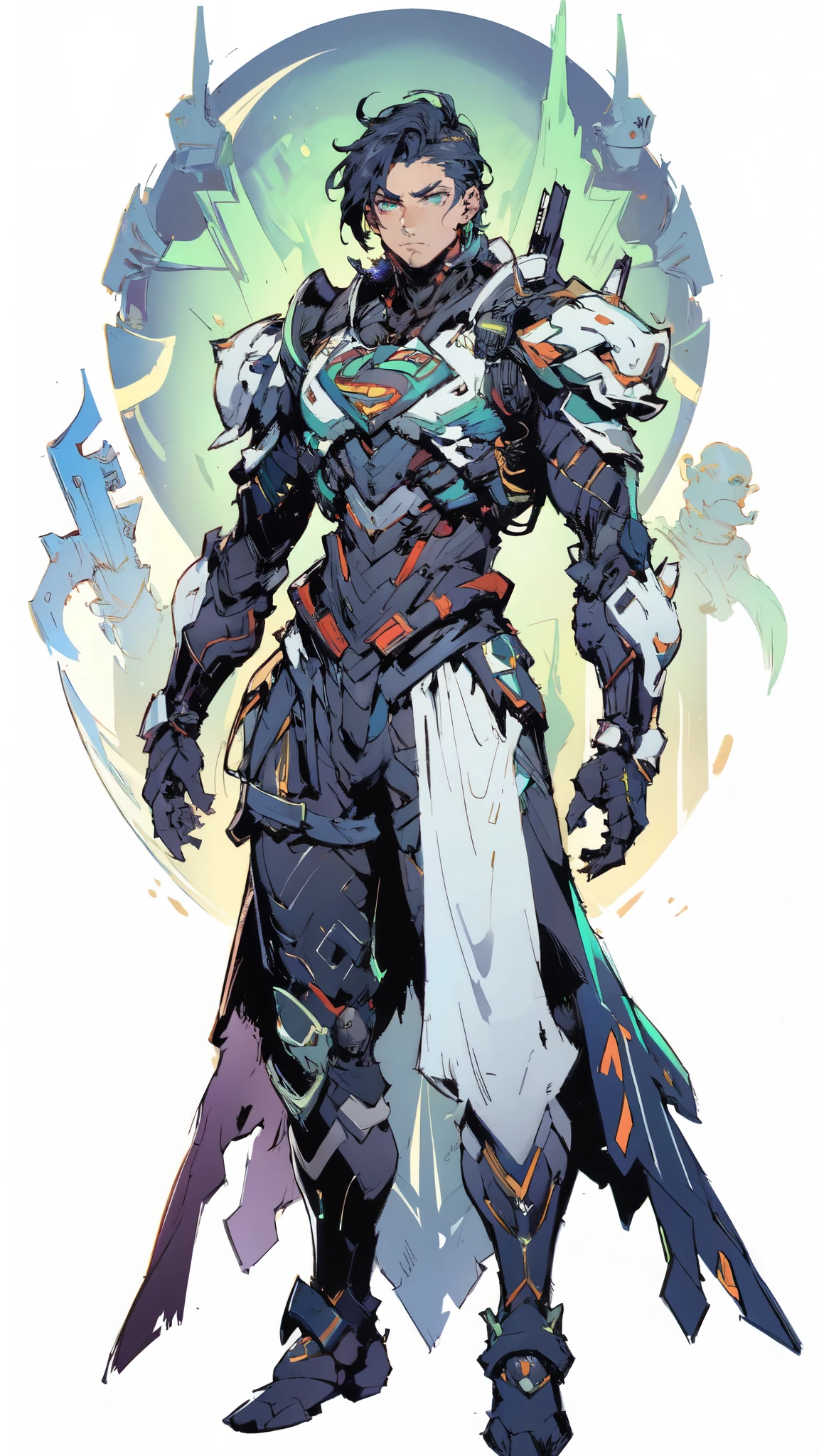 (masterpiece:1.5, best quality:1.5, extremely delicate:1.5), ((male:1.5)), a man wearing a full-face helmet, green eyes, fantasy-style high-tech biomimetic armored combat suit, (a composite layered chest armor), the design balances heavy with agility, fully enclosed shoulder guards, matching arm and leg guards, a belt of gemstone, (the color scheme is primarily Green with Scarlet and White accents, Organic Biotech, Concept Inspired by Superman, glowing eyes, armor glows, stand of a futuristic sci-fi city), this character embodies a finely crafted fantasy-style armored hero in anime style, exquisite and mature art style, metallic, high definition, highres, ultra-detailed, ultra-fine painting, professional, perfect body proportions, golden ratio, anatomically correct, symmetrical face, extremely detailed eyes and face, high quality eyes, creativity, RAW photo, UHD, 32k, Natural light, cinematic lighting, masterpiece-anatomy-perfect