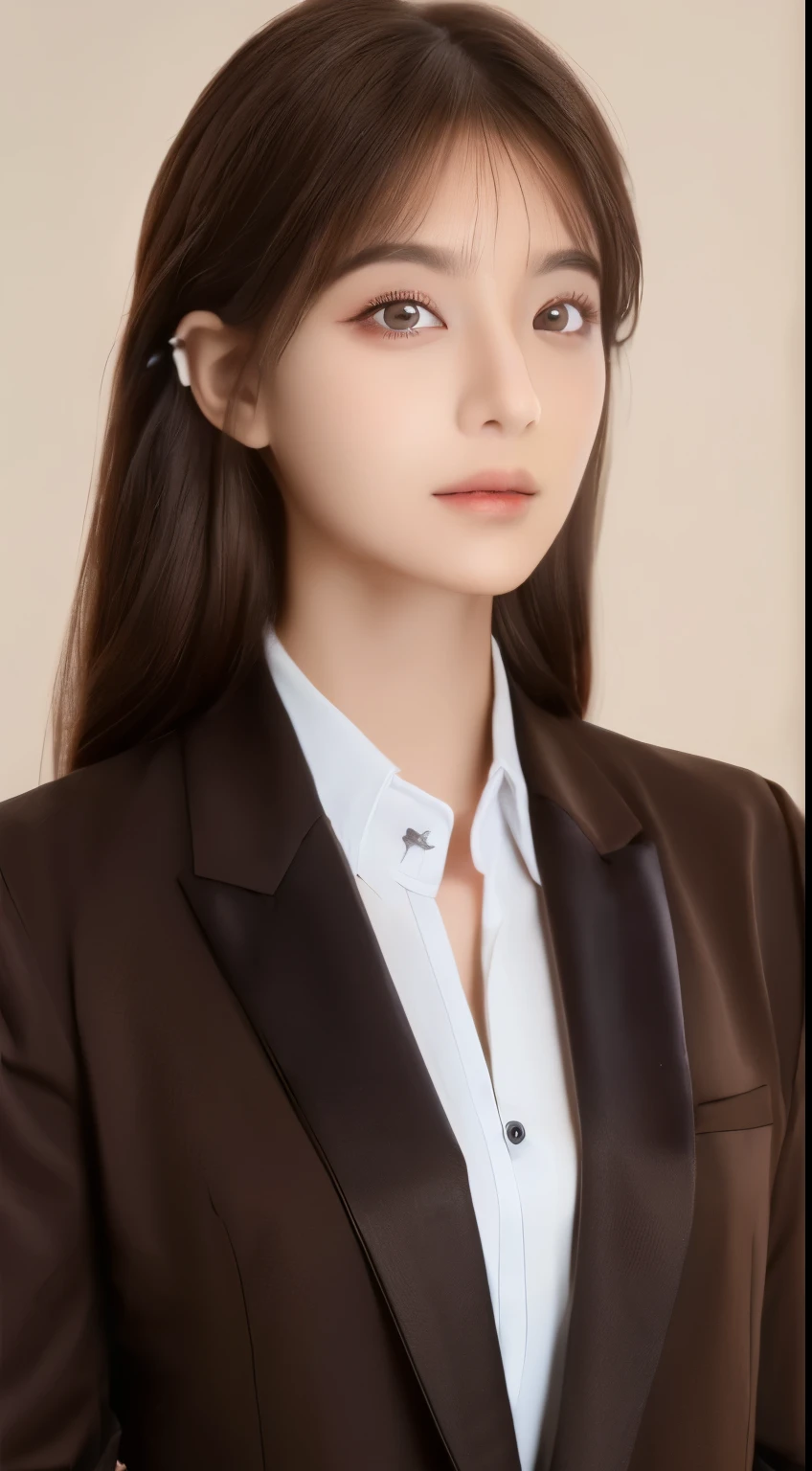 ((top-quality、8k、tmasterpiece:1.3))、HR manager women :1.4、((dark brown hair、formal clothes:1.2))、white background:1.2、Highly Detailed Face and Skin Textur、Detailed eyes、double eyelid