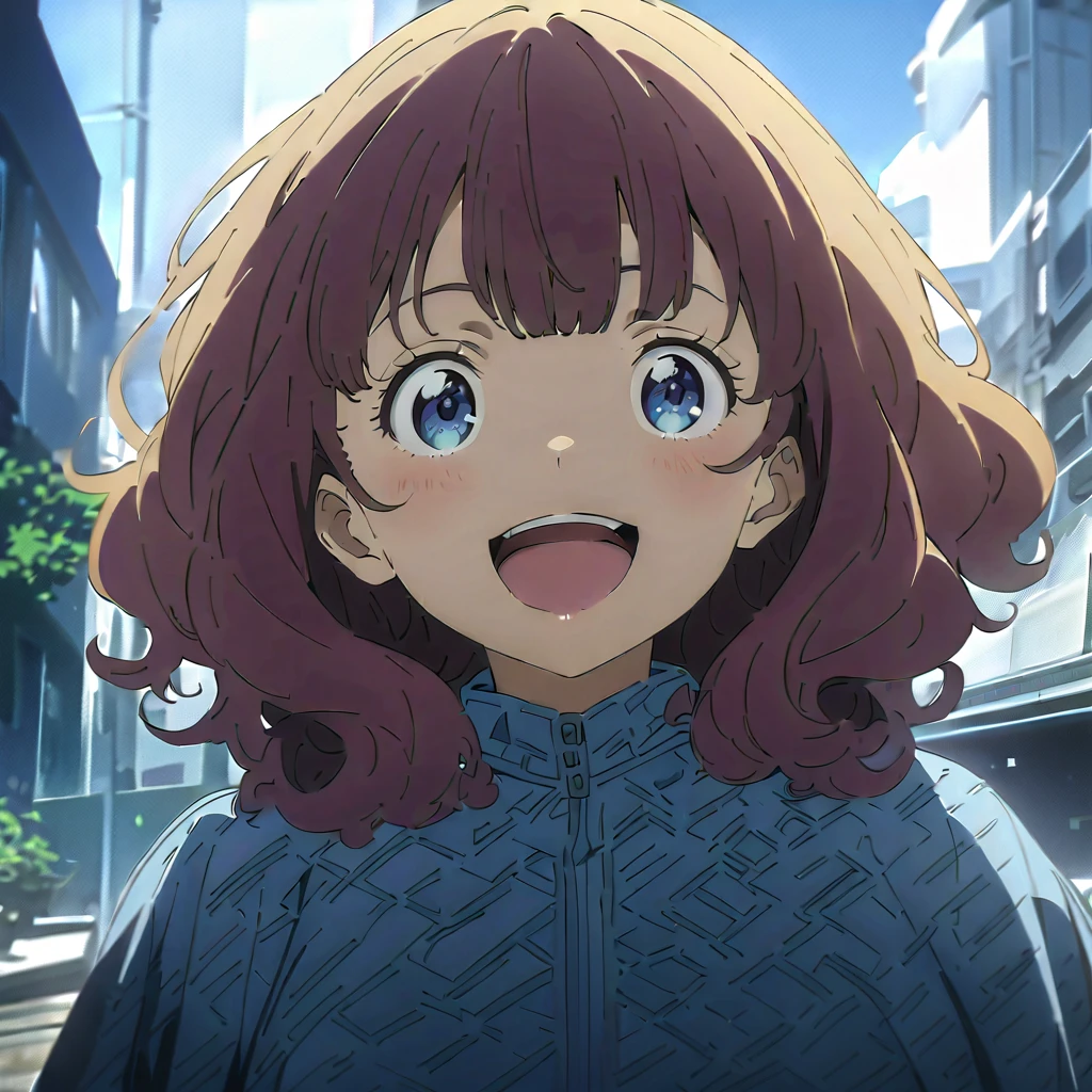 (((masterpiece))),(((Best Quality))),((( Extremely detailed))),  Hi-Res, 1 girl, Alone, Yanami_Anna (Make-in), Big Breasts,  dark blue eyes, Blonde, Thick Hair, curly hair, Double Exposure, smile,  excited , anime style,