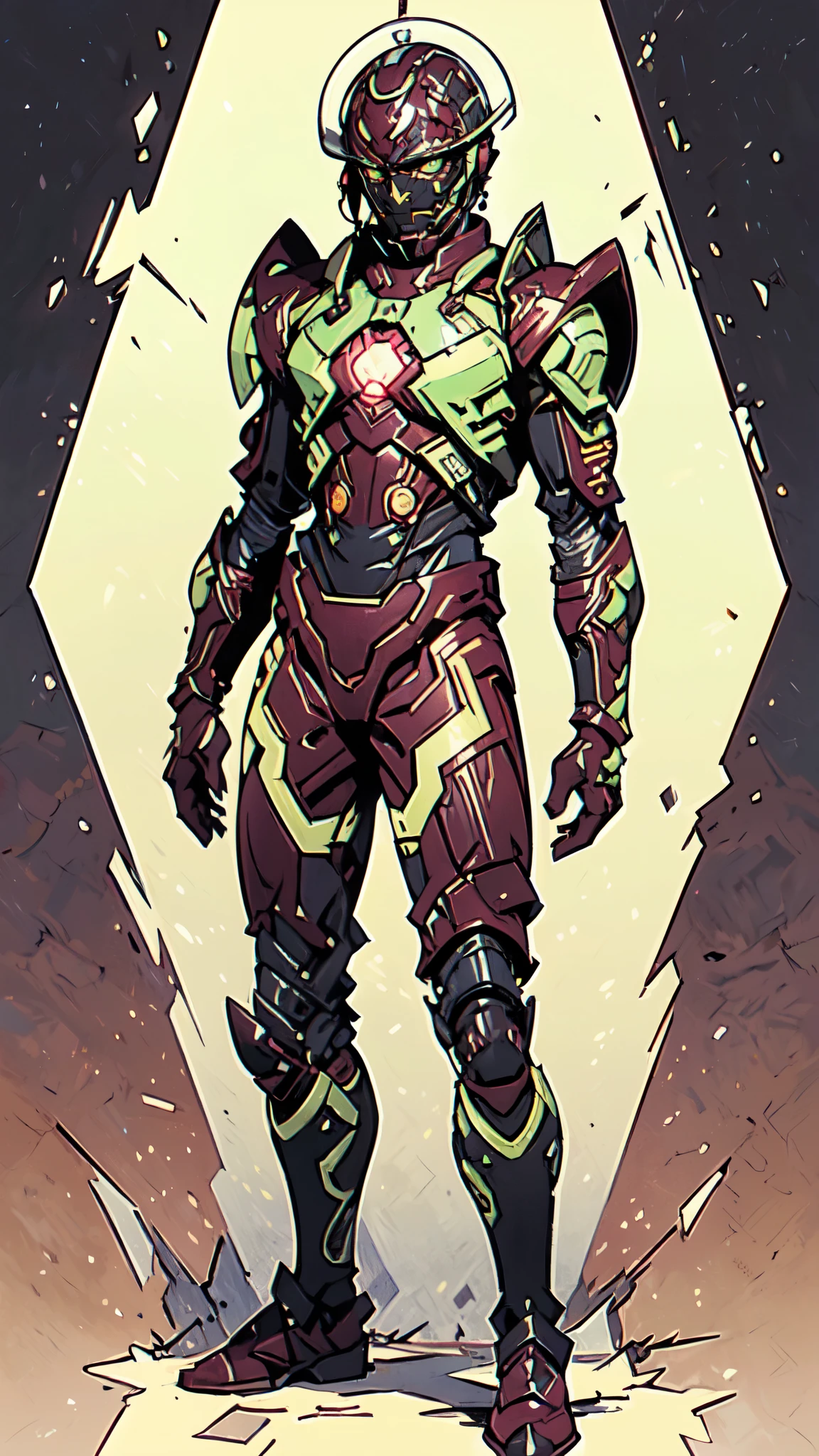 (masterpiece:1.5, best quality:1.5, extremely delicate:1.5), ((male:1.5)), a man wearing a full-face helmet, green eyes, fantasy-style high-tech biomimetic armored combat suit, (a composite layered chest armor), the design balances heavy with agility, fully enclosed shoulder guards, matching arm and leg guards, a belt of gemstone, (the color scheme is primarily Green with Scarlet and White accents, Organic Biotech, Concept Inspired by Iron man, glowing eyes, armor glows, stand of a futuristic sci-fi city), this character embodies a finely crafted fantasy-style armored hero in anime style, exquisite and mature art style, metallic, high definition, highres, ultra-detailed, ultra-fine painting, professional, perfect body proportions, golden ratio, anatomically correct, symmetrical face, extremely detailed eyes and face, high quality eyes, creativity, RAW photo, UHD, 32k, Natural light, cinematic lighting, masterpiece-anatomy-perfect