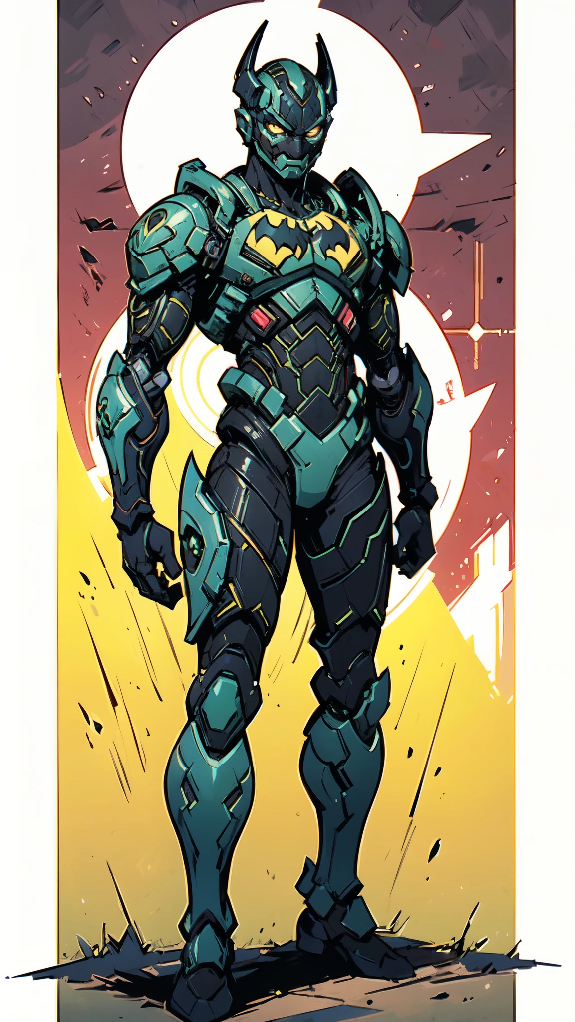 (masterpiece:1.5, best quality:1.5, extremely delicate:1.5), ((male:1.5)), a man wearing a full-face helmet, green eyes, fantasy-style high-tech biomimetic armored combat suit, (a composite layered chest armor), the design balances heavy with agility, fully enclosed shoulder guards, matching arm and leg guards, a belt of gemstone, (the color scheme is primarily Green with Scarlet and White accents, Organic Biotech, Concept Inspired by Batman, glowing eyes, armor glows, stand of a futuristic sci-fi city), this character embodies a finely crafted fantasy-style armored hero in anime style, exquisite and mature art style, metallic, high definition, highres, ultra-detailed, ultra-fine painting, professional, perfect body proportions, golden ratio, anatomically correct, symmetrical face, extremely detailed eyes and face, high quality eyes, creativity, RAW photo, UHD, 32k, Natural light, cinematic lighting, masterpiece-anatomy-perfect