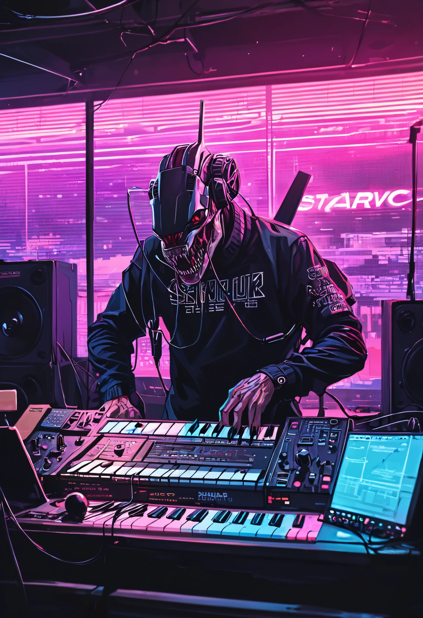 (nvinkpunk:1.2) (snthwve style:0.8) dj skull, headphones, anthro, lightwave, sunset, intricate, highly detailed. --auto --s2