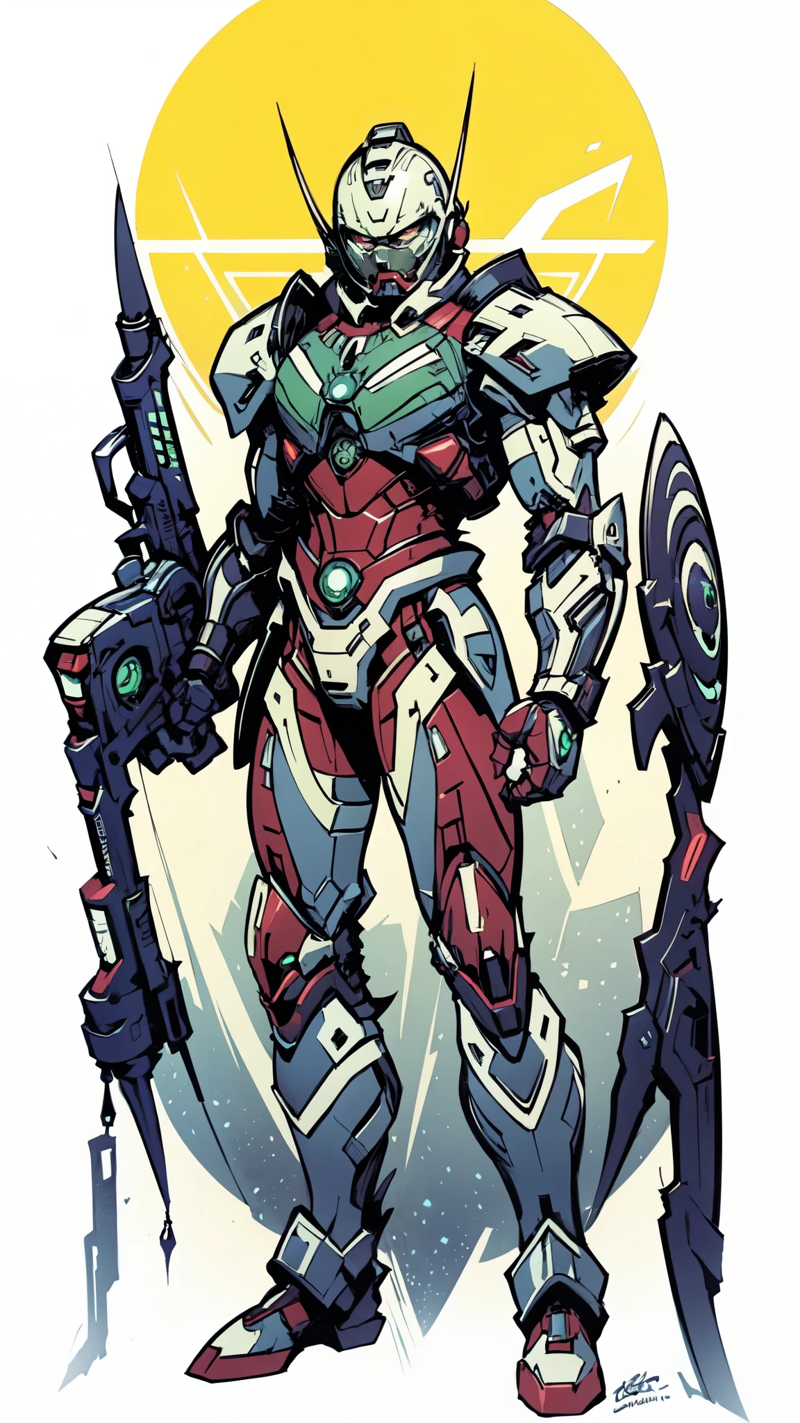 (masterpiece:1.5, best quality:1.5, extremely delicate:1.5), ((male:1.5)), a man wearing a full-face helmet, green eyes, fantasy-style high-tech biomimetic armored combat suit, (a composite layered chest armor), the design balances heavy with agility, fully enclosed shoulder guards, matching arm and leg guards, a belt of gemstone, (the color scheme is primarily Green with Scarlet and White accents, Organic Biotech, Concept Inspired by Iron man, glowing eyes, armor glows, stand of a futuristic sci-fi city), this character embodies a finely crafted fantasy-style armored hero in anime style, exquisite and mature art style, metallic, high definition, highres, ultra-detailed, ultra-fine painting, professional, perfect body proportions, golden ratio, anatomically correct, symmetrical face, extremely detailed eyes and face, high quality eyes, creativity, RAW photo, UHD, 32k, Natural light, cinematic lighting, masterpiece-anatomy-perfect