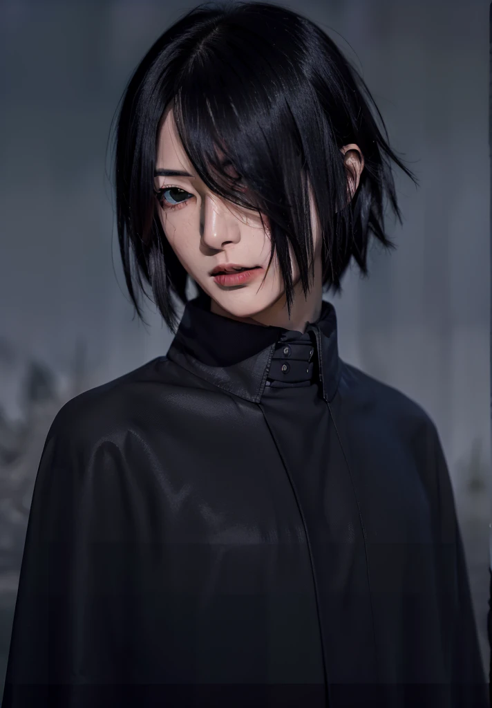 jujutsu kaisen scene of a female with black short hair and red eyes. she is wearing jujutsu kaisen white uniform, she is having unlimited cursed energy, MAPPA studio screencap, jujutsu kaisen art style