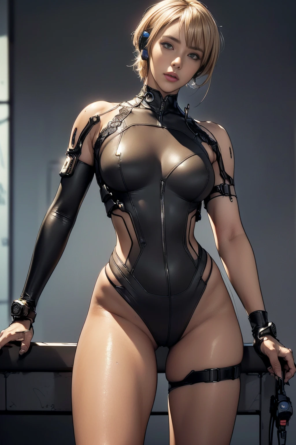 raidenmgr,battoujutsu stance,Sword,Full body,1girl in,(Ultra detailed skin),Curve,Petite,Beautiful breasts,Large breasts,pale skin,pointed breast,Erect nipples,(Fantasy Art,Highest image quality,Hyperrealist portrait,(8K),Ultra-realistic,Best Quality, High quality, High Definition, high quality texture,high detailing,Beautiful detailed,fine detailed,extremely details CG,Detailed texture,realistic representation of face,masutepiece,presence,Dynamic,Bold),Bob Hair,(Thin hair),(Soft hair),(Straight hair:1.5),Swept long bangs,Extra bright coppery amber hair,Hair over one eye