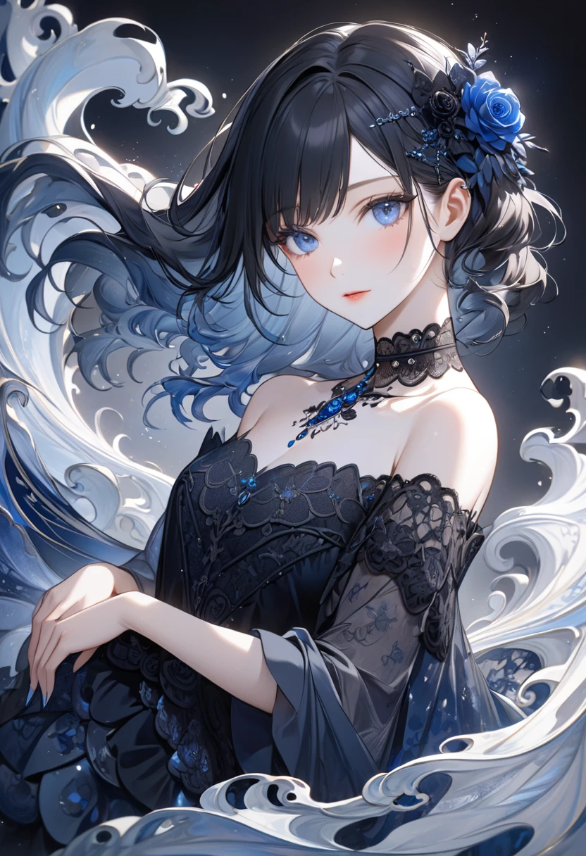 absurdres, RAW photo, extremely delicate and beautiful, masterpiece, Best Quality, ultra high resolution, 32k, hyperrealistic, ultra-detailed, tearful mole, earring, short medium hair, wavy hair, witch costume, fantasy, light, dark theme, magic, moon,