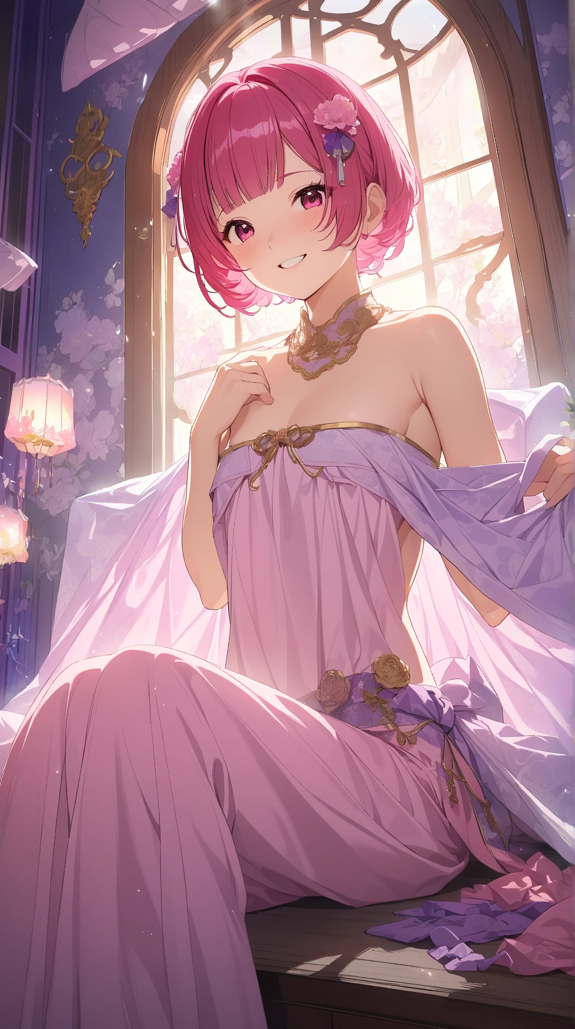 {{{{{Maki Nishikino}}}}},{{{lovelive}}},pink color,Sexy Lace Ballet Deep V,please be shy,sexy and amazing/Gorgeous Siamese purple lace ballet,,small and exquisite,{{{change}}},her breasts are not big,night sky,Array/cluster of stars,milky way,Please draw a masterpiece, Very exquisite illustration, so that I can see the most real light and shadow and the milky way - the most detailed background - the most detailed details. The most beautiful little body、smoothest skin. Wearing sexy and gorgeous clothes layered with tulle lace, With long and large top sleeve. She put her hands behind her back,(Highly detailed CG Unity 8K wallpaper),(((masterpiece))), (((highest quality))), ((Super detailed)), (best illustrations), [:((flat color),(bright colorful background),(((high color saturation))),