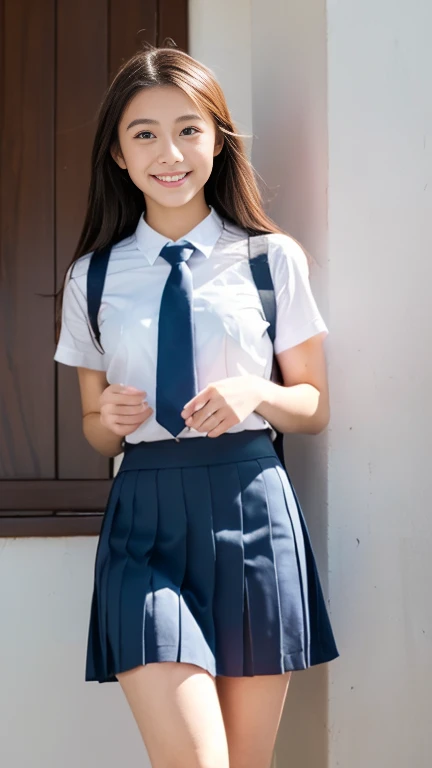 Incredibly cute girl,Super cute  girl、White skin、(Wear a sailor uniform)、 Professional Lighting、Tokyo Street,night, Streetscape,City lights,Upper Body,close,smile,, (8K, RAW Photos, Highest quality, masterpiece:1.2),(Realistic, photo-Realistic:1.37),Please lift your skirt、Panties are visible、