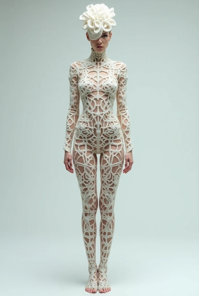 transparent sculptural clothes,a picture of a model walking down a fiery catwalk wearing a futuristic Iris Van Herpen outfit with Dali elements