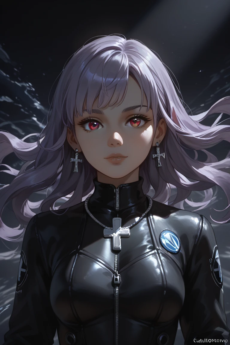 And this is the Positive prompt " An anime girl with long, flowing lavender hair styled in loose waves, dressed in a sleek, high-neck black and silver bodysuit with intricate circuitry patterns. She has soft brown eyes, a black choker with a tiny cross pendant, and silver cross earrings. The scene is evenly lit with soft lighting on her face, without any shadows. She stands against a sci-fi futuristic space background, looking at the viewer with a warm, gentle expression light is coming from straight front view. Medium Close-Up view shot."
And this is negative Prompt: "realistic,monochrome,greyscale, artist name, signature, watermark, shadows on face, face shadows, extra lights, backlights"