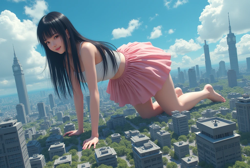 Giantess, long sexy legs, yellow hair, bikini,lying on top of destroyed buildings, city at her feet burns in flames for the destruction she has caused, tiny people climb on her body to try to defeat her uselessly. Giantess, goddess, macrophilia, curvaceous body, hentai, fetish, sexy legs, bikini, high heels, high quality, tiny people, people climbing body, giantess body, small people, crew of tiny people