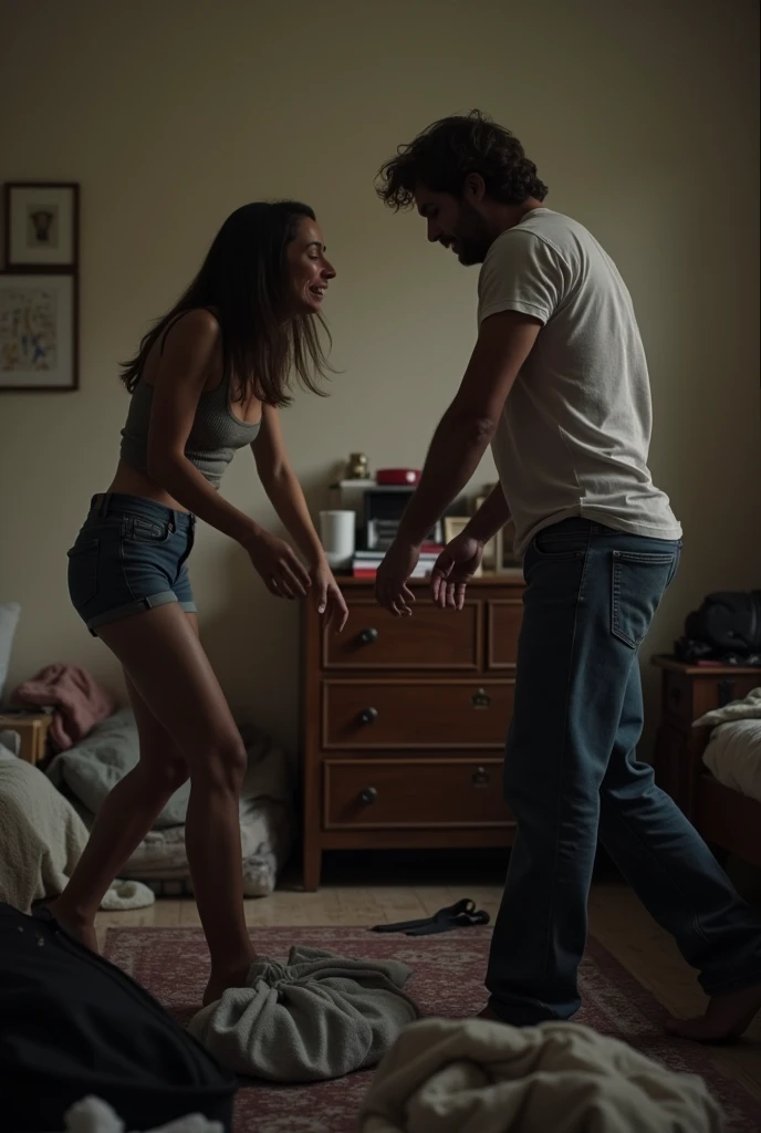 A man and a woman in a bedroom having the time of your life playing basketball and almost dying because I had a gun