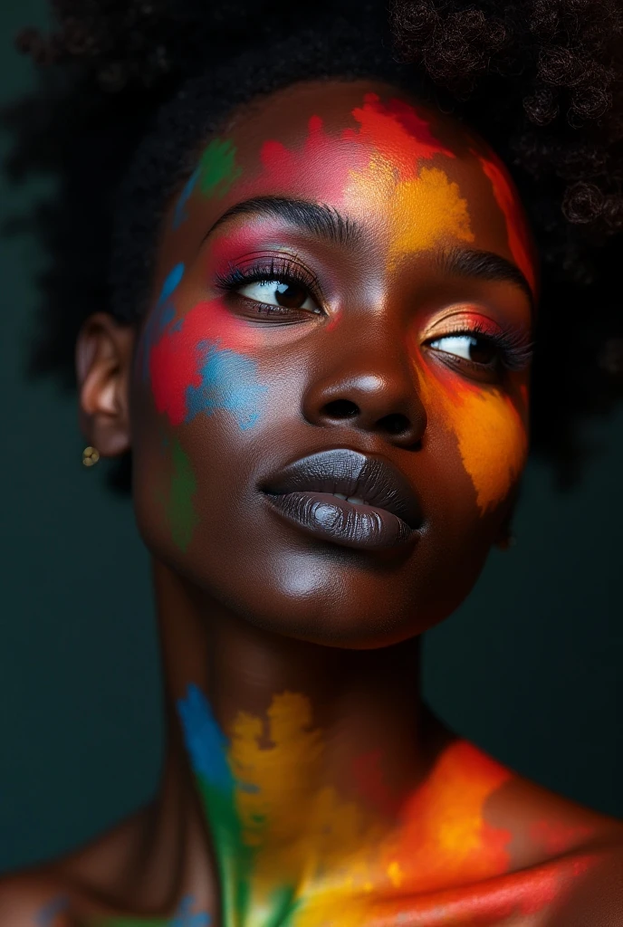 Ghanaian woman With White  open shirt,bra,Paint 