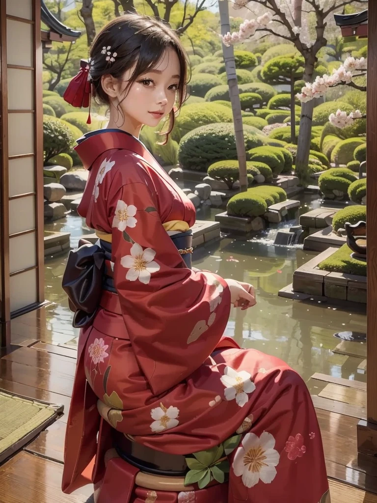 masterpiece, best quality, 1girl, kimono girl, Kimono with patterns, outdoors, japanese style, cherry blossom.