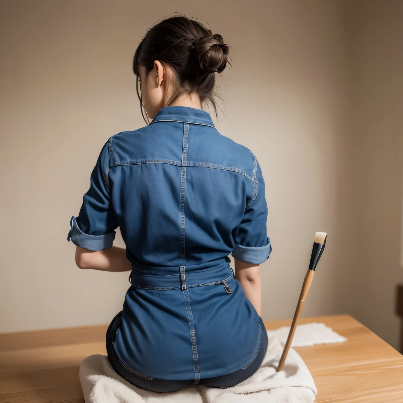 Back view of woman holding brush