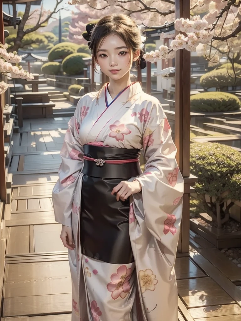 masterpiece, best quality, 1girl, kimono girl, Kimono with patterns, outdoors, japanese style, cherry blossom.
