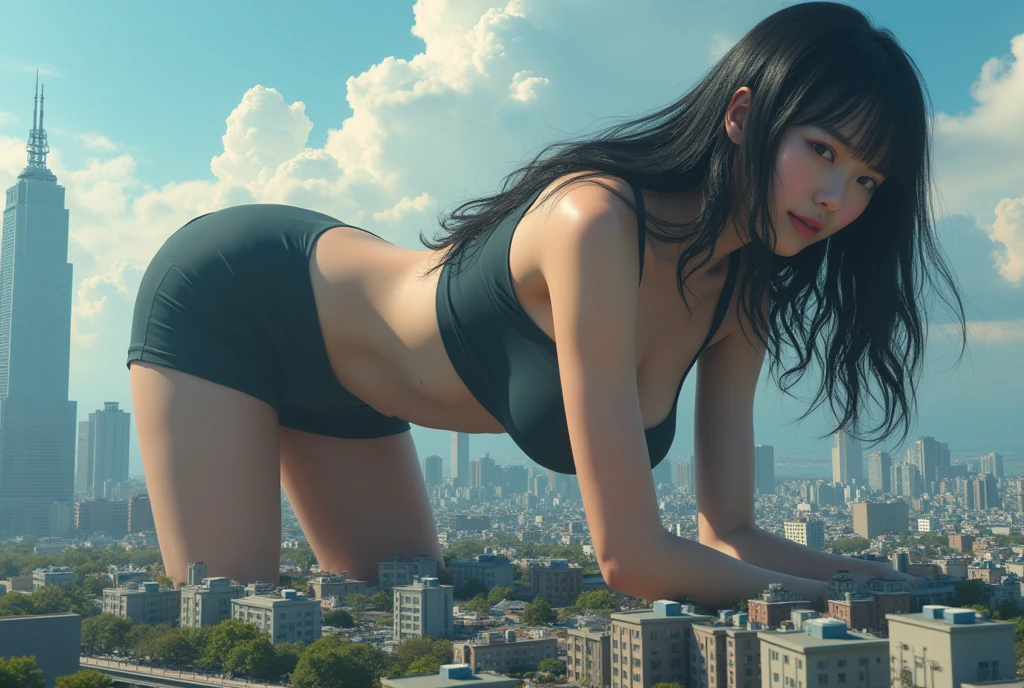 woman,(((from below))),Busy city,Panties are tucked in,(tempting pose),looking at viewert,frenzied,White cut,(Eye contact),Exquisite Asian,realisticlying,tmasterpiece,Realistis,hight contrast,ultra - detailed,best qualtiy, 超A high resolution, realisticlying, A high resolution, A detailed, RAW photogr --auto