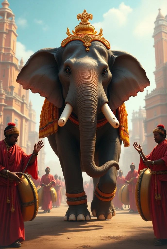 A native elephant in kerala surrounded by lots of people