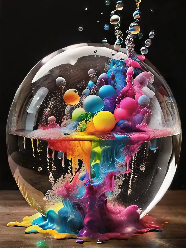 (best quality,4k,8k,highres,masterpiece:1.2),ultra-detailed,(realistic,photorealistic,photo-realistic:1.37),highly detailed psychedelic dream, vibrant shimmering colors, glass-like structures morphing from the colors, intricate rainbow patterns, perfectly formed symmetrical spheres, glowing reflective bubbles, detailed bubbles and spheres, rainbows of color twisted in and out of translucent orbs, spilled paint, spirals of swirling color in the background, beautiful psychedelic digital art, pixel art, neon colors, 4d mandelbulb psychedelics, glass-like psychedelic landscape, intricate rainbow environment, psychedelic underwater brightness, trails of color and light, bright fluorescent colors, psychedelic vibrant colors, bright psychedelic neon colors, colorful paint drips out of the bubbles, 3D glass spheres melting into each other spilling out colors, visually disorienting, hallucination inducing, optical illusions, startling, stunning images, awe-inspiringly, pixel assets, portrait photography, surrealism, photorealistic, hyperdetailed, glass morphism, digital art, sparkle, optical illusion, glowing light, reflection light, overexposure, god rays backlighting, depth of field, rotational symmetry