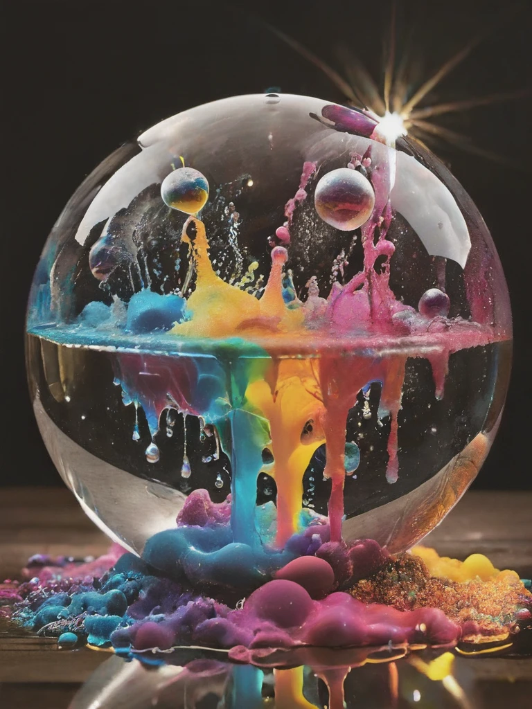 (best quality,4k,8k,highres,masterpiece:1.2),ultra-detailed,(realistic,photorealistic,photo-realistic:1.37),highly detailed psychedelic dream, vibrant shimmering colors, glass-like structures morphing from the colors, intricate rainbow patterns, perfectly formed symmetrical spheres, glowing reflective bubbles, detailed bubbles and spheres, rainbows of color twisted in and out of translucent orbs, spilled paint, spirals of swirling color in the background, beautiful psychedelic digital art, pixel art, neon colors, 4d mandelbulb psychedelics, glass-like psychedelic landscape, intricate rainbow environment, psychedelic underwater brightness, trails of color and light, bright fluorescent colors, psychedelic vibrant colors, bright psychedelic neon colors, colorful paint drips out of the bubbles, 3D glass spheres melting into each other spilling out colors, visually disorienting, hallucination inducing, optical illusions, startling, stunning images, awe-inspiringly, pixel assets, portrait photography, surrealism, photorealistic, hyperdetailed, glass morphism, digital art, sparkle, optical illusion, glowing light, reflection light, overexposure, god rays backlighting, depth of field, rotational symmetry