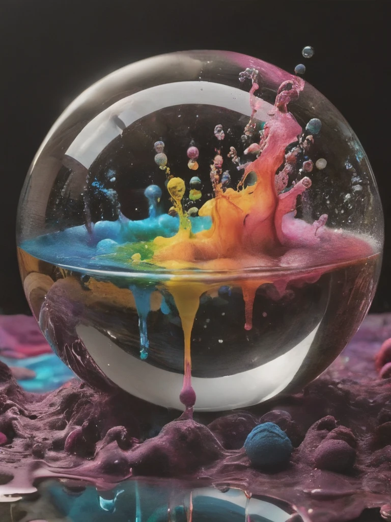 (best quality,4k,8k,highres,masterpiece:1.2),ultra-detailed,(realistic,photorealistic,photo-realistic:1.37),highly detailed psychedelic dream, vibrant shimmering colors, glass-like structures morphing from the colors, intricate rainbow patterns, perfectly formed symmetrical spheres, glowing reflective bubbles, detailed bubbles and spheres, rainbows of color twisted in and out of translucent orbs, spilled paint, spirals of swirling color in the background, beautiful psychedelic digital art, pixel art, neon colors, 4d mandelbulb psychedelics, glass-like psychedelic landscape, intricate rainbow environment, psychedelic underwater brightness, trails of color and light, bright fluorescent colors, psychedelic vibrant colors, bright psychedelic neon colors, colorful paint drips out of the bubbles, 3D glass spheres melting into each other spilling out colors, visually disorienting, hallucination inducing, optical illusions, startling, stunning images, awe-inspiringly, pixel assets, portrait photography, surrealism, photorealistic, hyperdetailed, glass morphism, digital art, sparkle, optical illusion, glowing light, reflection light, overexposure, god rays backlighting, depth of field, rotational symmetry